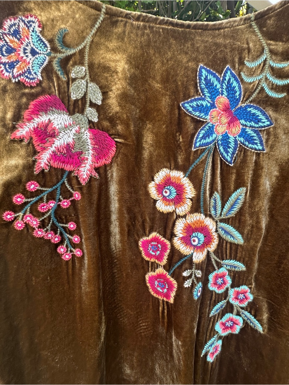 Johnny Was Olive Gold Velvet Embroidered Peasant Tunic - Picture 6 of 12